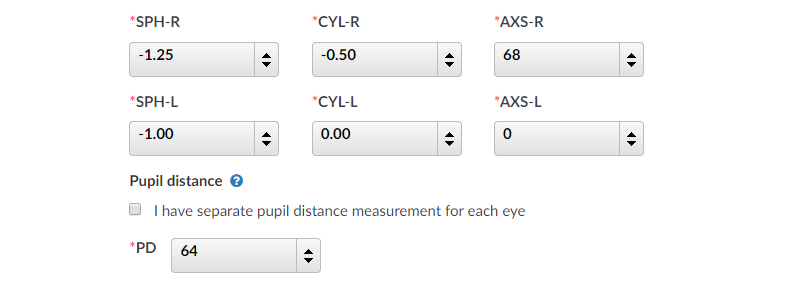 Pupillary distance store on prescription